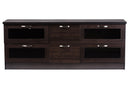 Aliya 63 Inches Dark Brown Wood TV Cabinet w/4 Glass Doors and 2 Drawers Baxton