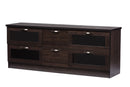 Aliya 63 Inches Dark Brown Wood TV Cabinet w/4 Glass Doors and 2 Drawers Baxton
