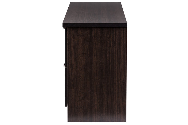 Aliya 63 Inches Dark Brown Wood TV Cabinet w/4 Glass Doors and 2 Drawers