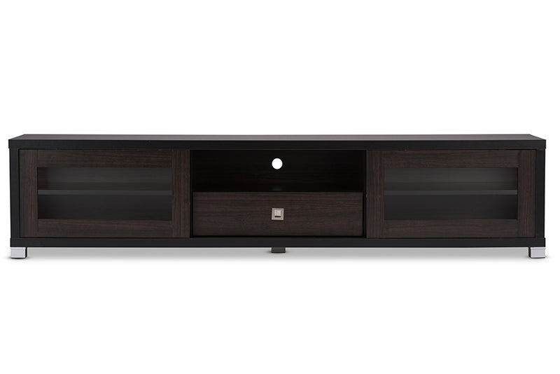 Umar 70-Inch Dark Brown TV Cabinet w/2 Sliding Doors and Drawer