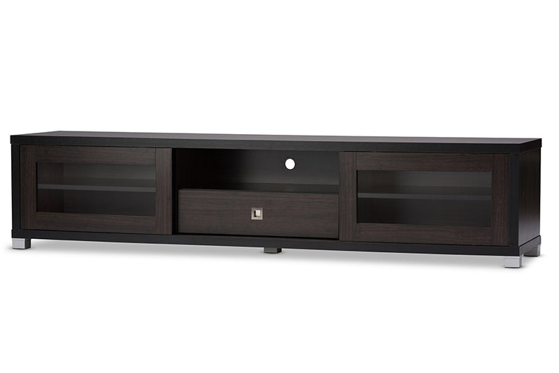 Umar 70-Inch Dark Brown TV Cabinet w/2 Sliding Doors and Drawer