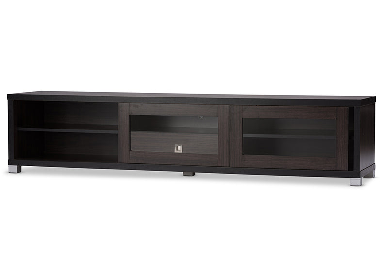 Umar 70-Inch Dark Brown TV Cabinet w/2 Sliding Doors and Drawer