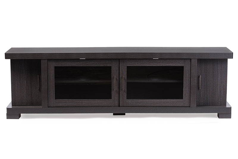 Rinjani 70-Inch Greyish Dark Brown Wood TV Cabinet w/2 Glass Doors and 2 Doors