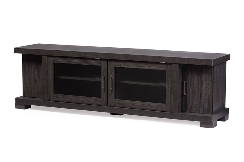 Rinjani 70-Inch Greyish Dark Brown Wood TV Cabinet w/2 Glass Doors and 2 Doors