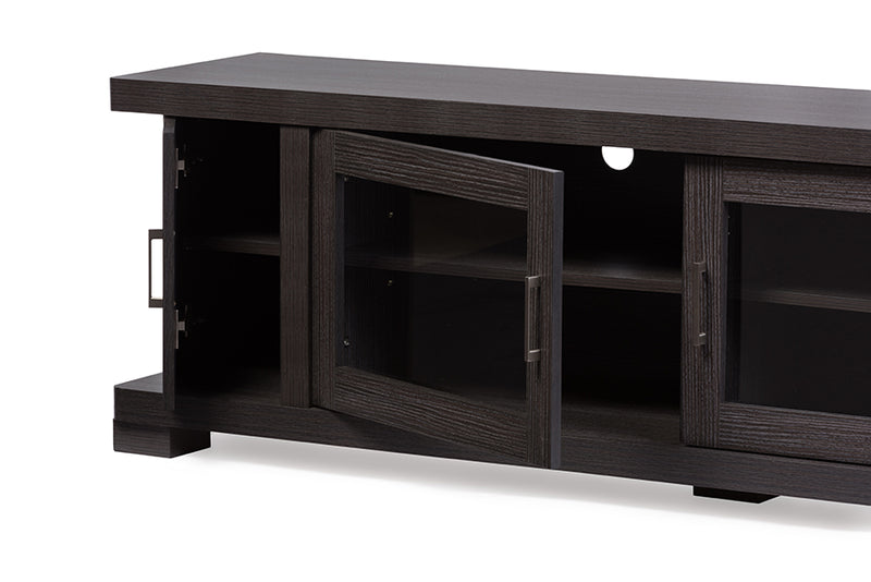 Rinjani 70-Inch Greyish Dark Brown Wood TV Cabinet w/2 Glass Doors and 2 Doors