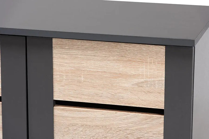 Valina Two-Tone Oak Brown/Dark Gray 2-Door Wood Entryway Shoe Storage Cabinet iHome Studio