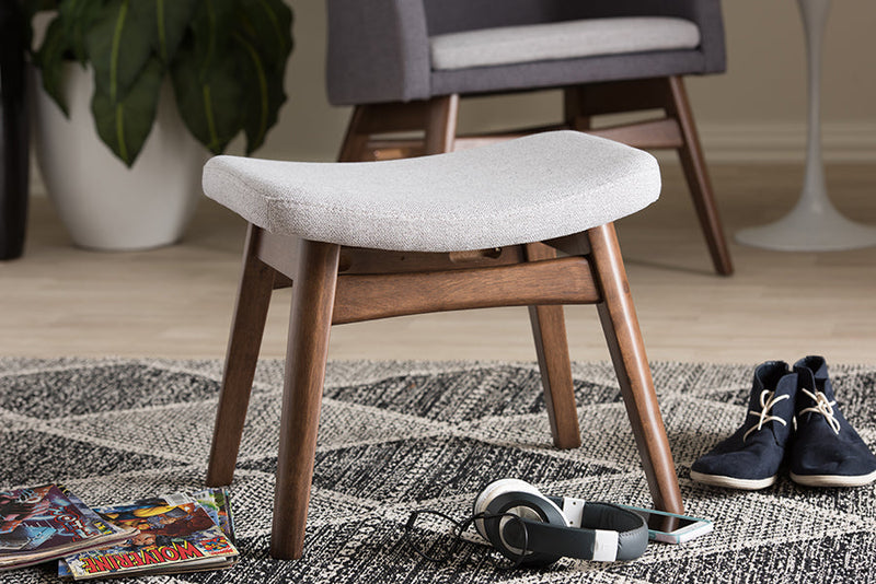 Neville Light Gray Fabric Upholstered Ottoman Baxton