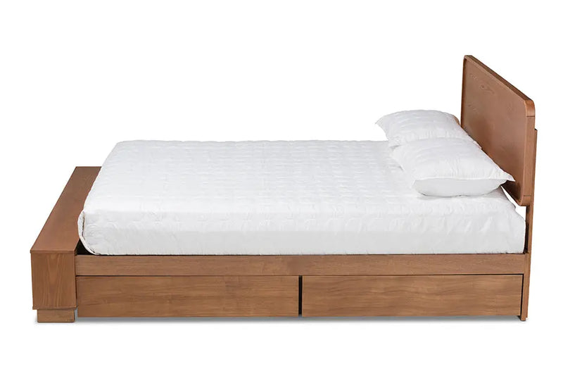 Vicente Ash Walnut Brown Wood 4-Drawer Platform Storage Bed (Queen) iHome Studio