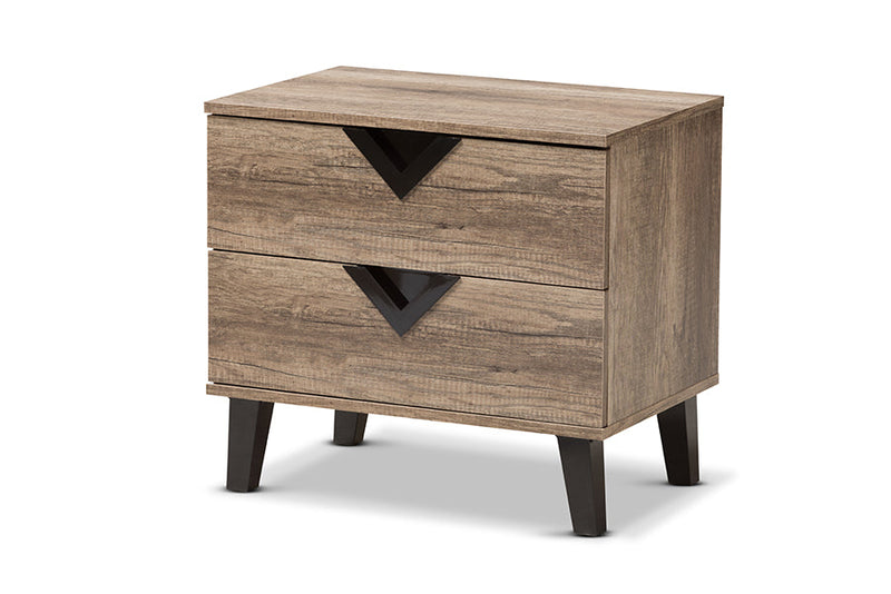 Brown Light Brown Wood 2-Drawer Nightstand Baxton