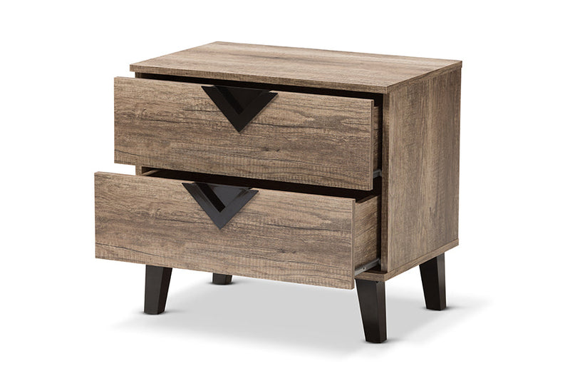 Brown Light Brown Wood 2-Drawer Nightstand Baxton