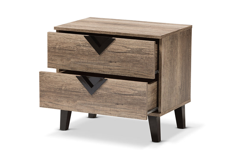 Brown Modern and Contemporary Light Brown Wood 2-Drawer Nightstand