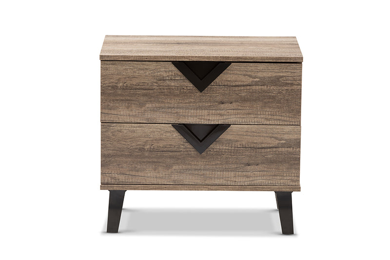 Brown Modern and Contemporary Light Brown Wood 2-Drawer Nightstand