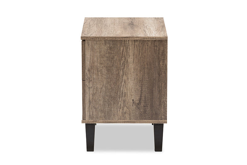 Brown Light Brown Wood 2-Drawer Nightstand Baxton