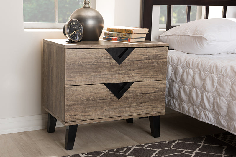 Brown Modern and Contemporary Light Brown Wood 2-Drawer Nightstand