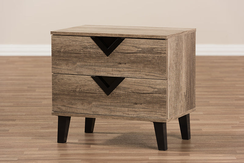 Brown Light Brown Wood 2-Drawer Nightstand Baxton