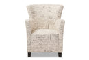 Edna French Script Patterned Beige Fabric Club Chair and Ottoman Set Baxton