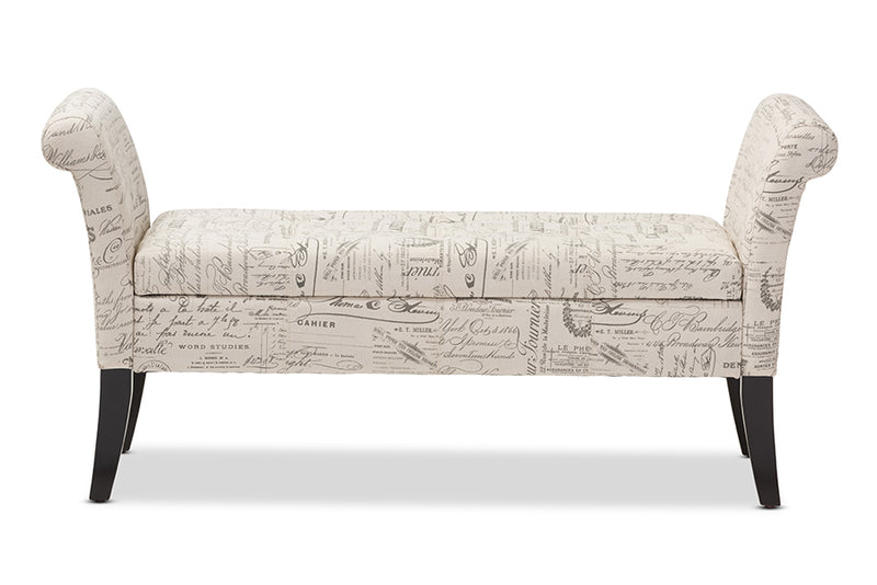 Aimi Script-Patterned French Laundry Fabric Storage Bench