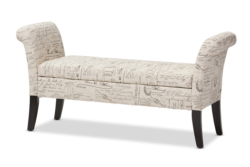 Aimi Script-Patterned French Laundry Fabric Storage Bench