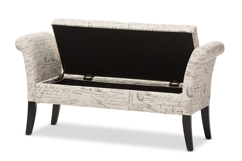 Aimi Script-Patterned French Laundry Fabric Storage Bench