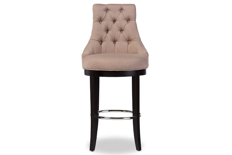 Matiese Modern and Contemporary Button-tufted Beige Fabric Upholstered Bar Stool w/Metal Footrest