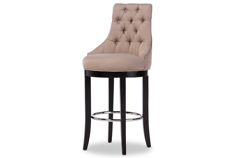 Matiese Modern and Contemporary Button-tufted Beige Fabric Upholstered Bar Stool w/Metal Footrest