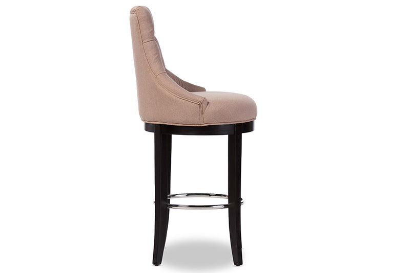 Matiese Modern and Contemporary Button-tufted Beige Fabric Upholstered Bar Stool w/Metal Footrest