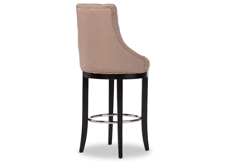 Matiese Modern and Contemporary Button-tufted Beige Fabric Upholstered Bar Stool w/Metal Footrest