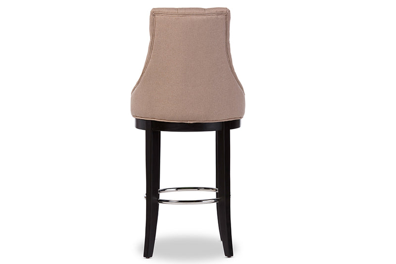 Matiese Modern and Contemporary Button-tufted Beige Fabric Upholstered Bar Stool w/Metal Footrest