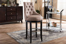 Matiese Button-tufted Beige Fabric Upholstered Bar Stool w/Metal Footrest Baxton