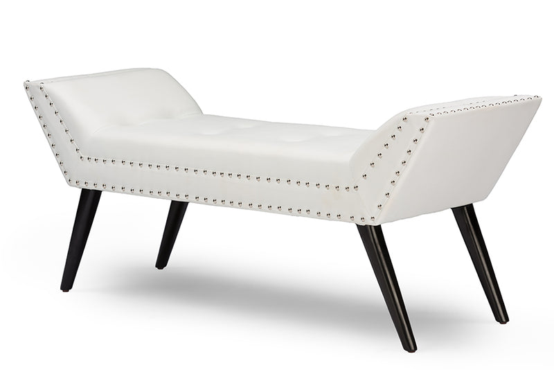 Orlando Modern and Contemporary White Faux Leather Upholstered Large Ottoman Seating Bench