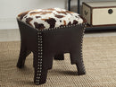 Ruth Cow-print Patterned Fabric Brown Faux Leather Accent Stool w/Nail heads Baxton