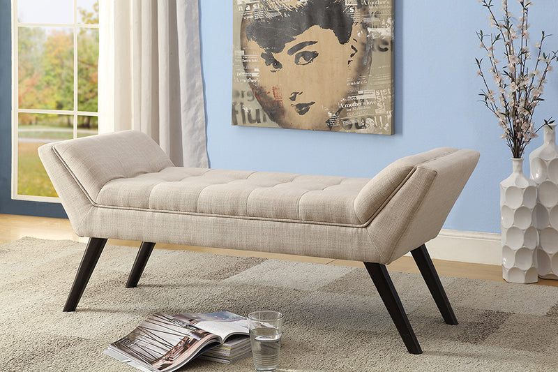 Orlando Mid-century Modern Retro Beige Linen Fabric Upholstered Grid-Tufting 50-Inch Bench