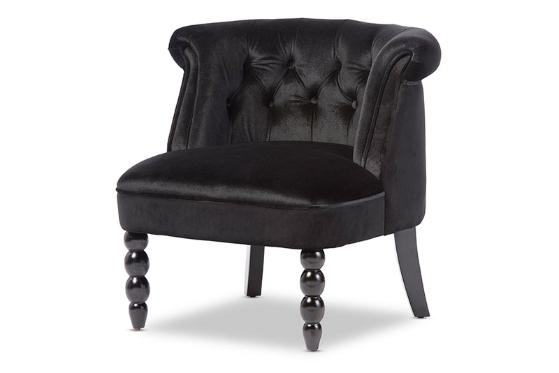 Patrice Victorian Style Contemporary Black Velvet Fabric Upholstered Vanity Accent Chair