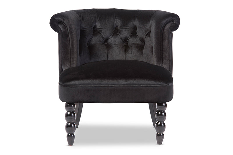 Patrice Victorian Style Contemporary Black Velvet Fabric Upholstered Vanity Accent Chair