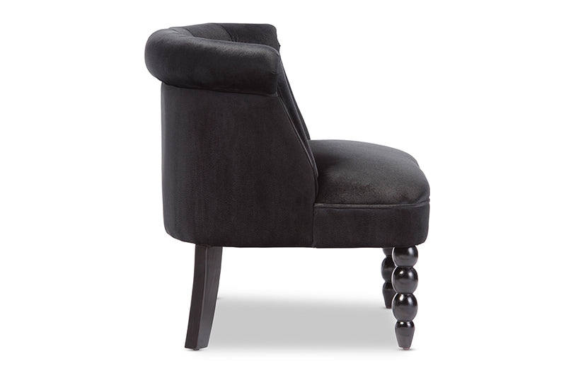 Patrice Victorian Style Contemporary Black Velvet Fabric Upholstered Vanity Accent Chair