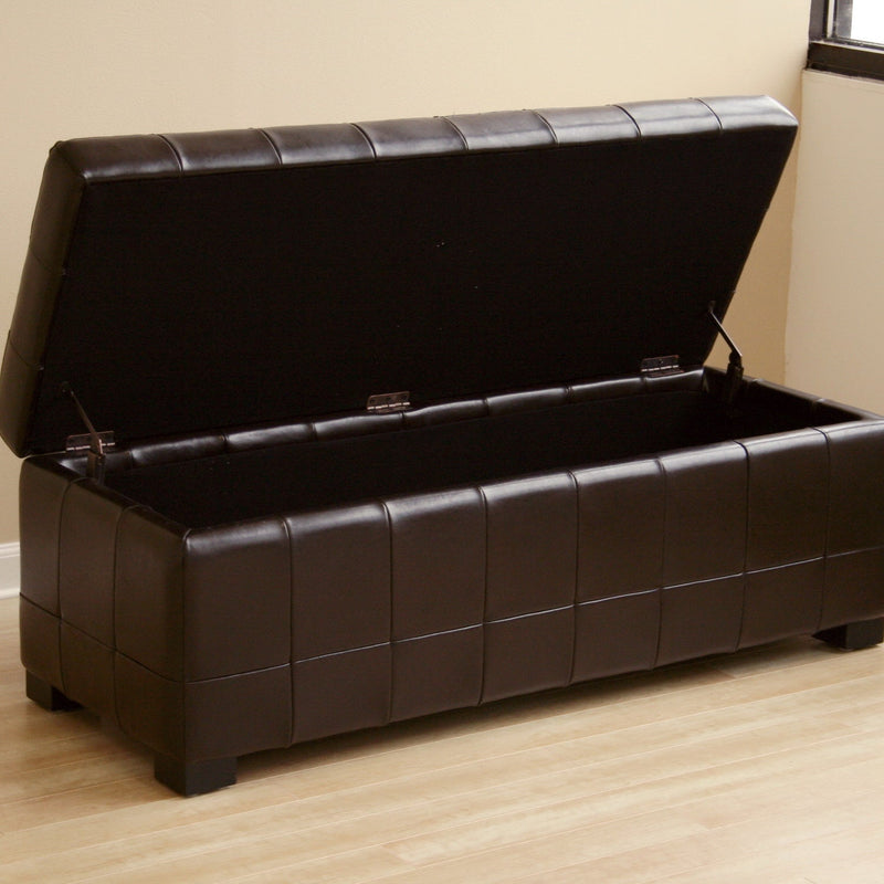 Davet Brown Faux Storage Bench Ottoman w/Dimples Baxton