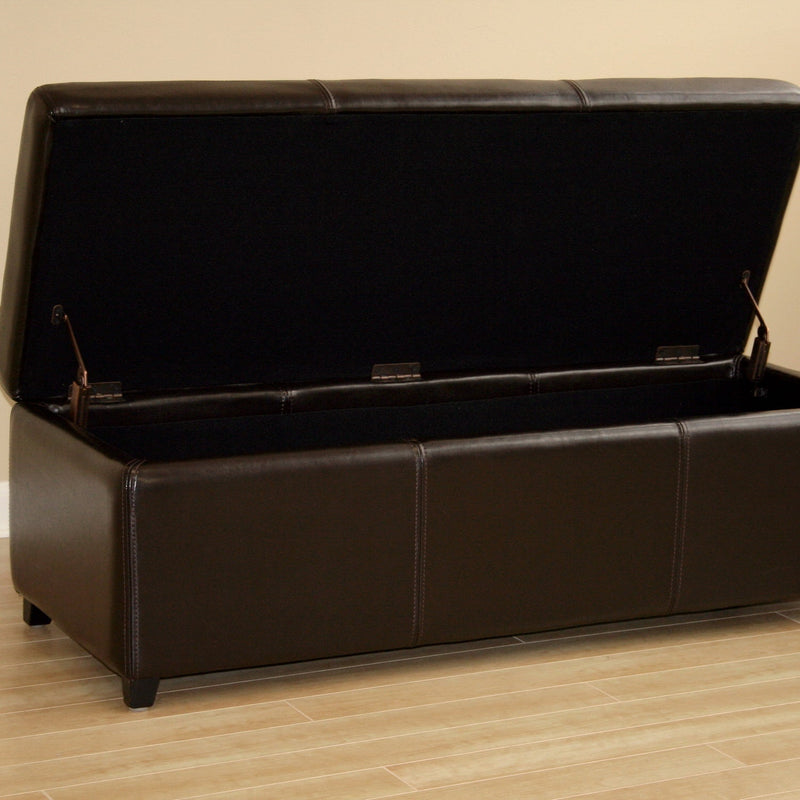Davet Brown Faux Leather Storage Bench Ottoman w/Stitching Baxton