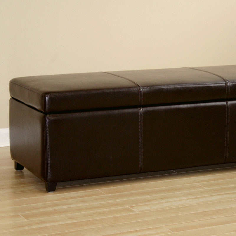 Davet Brown Faux Leather Storage Bench Ottoman w/Stitching Baxton