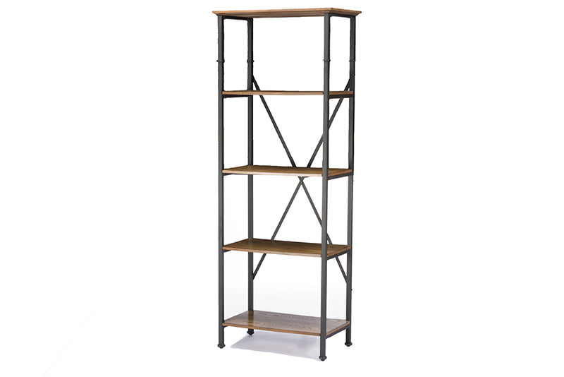 Sefa Brown Wood & Metal Bookcase w/4 Shelves