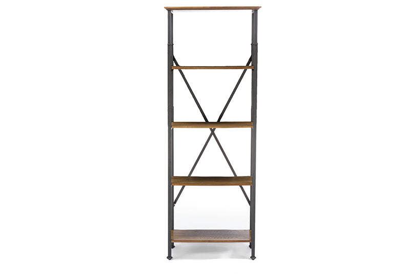 Sefa Brown Wood & Metal Bookcase w/4 Shelves