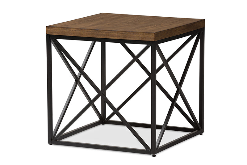 Junius Vintage Industrial Antique Bronze End Table w/Geometric Patterns Base