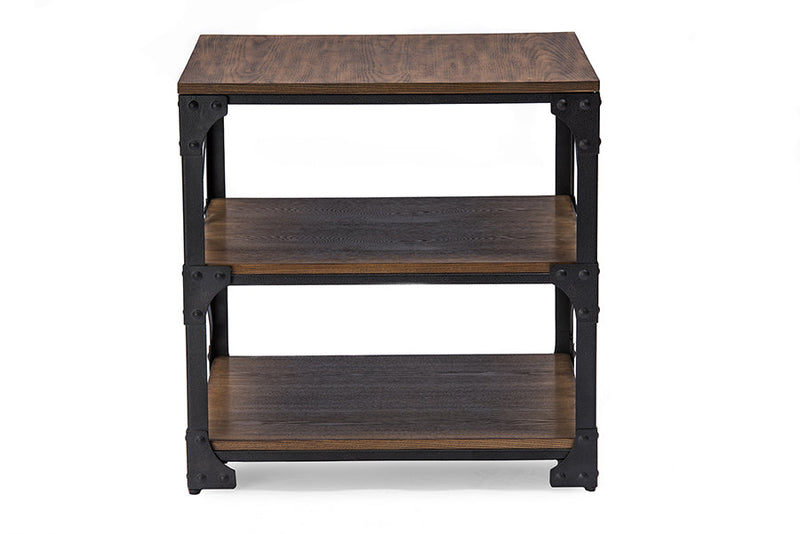 Howell Industrial Antique Bronze Metal and Distressed Wood End Table Baxton
