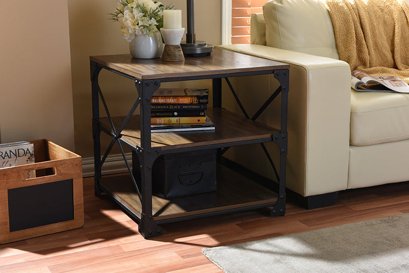 Howell Industrial Antique Bronze Metal and Distressed Wood End Table Baxton