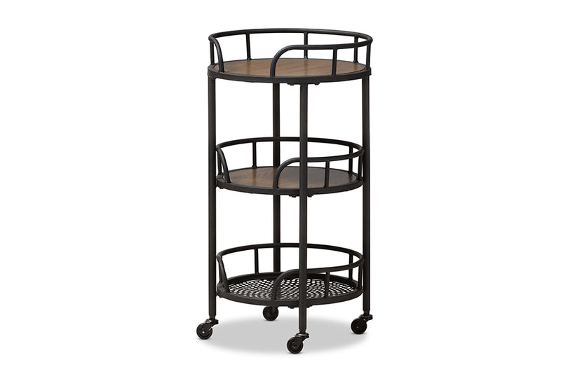 Bryson Rustic Industrial Style Metal and Wood Mobile Serving Cart