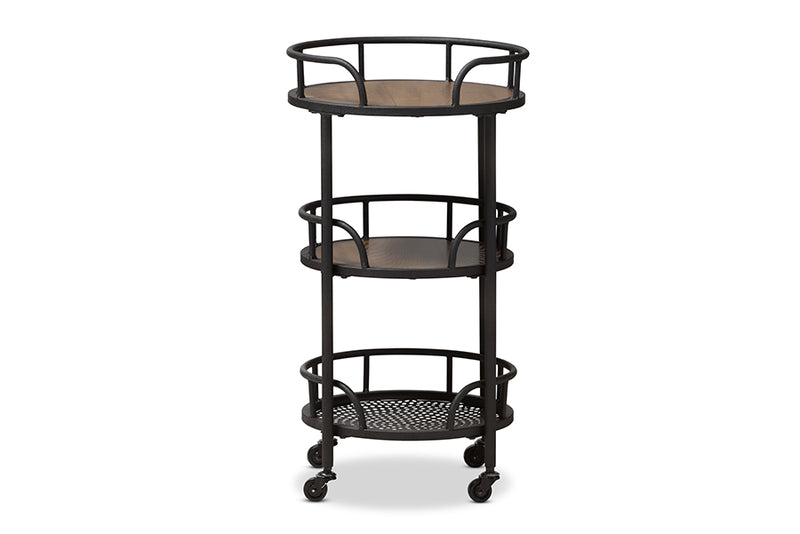 Bryson Rustic Industrial Style Metal and Wood Mobile Serving Cart