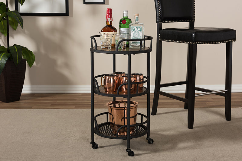 Bryson Rustic Industrial Style Metal and Wood Mobile Serving Cart