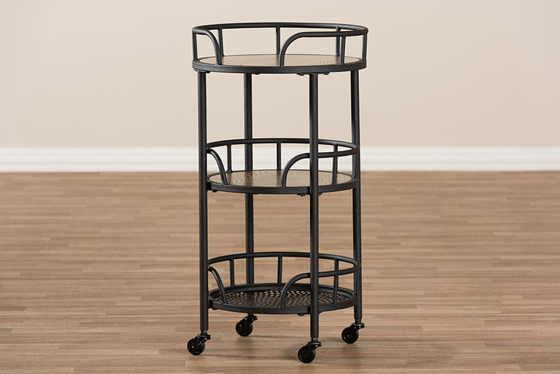 Bryson Rustic Industrial Style Metal and Wood Mobile Serving Cart