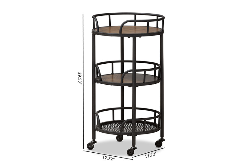 Bryson Rustic Industrial Style Metal and Wood Mobile Serving Cart