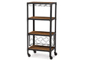 Brown Style Antique Black Textured Finish Metal Distressed Wine Storage Shelf Baxton