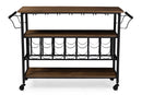 Karavo Rustic Antique Black Metal Distressed Wood Mobile Kitchen Wine Cart Baxton